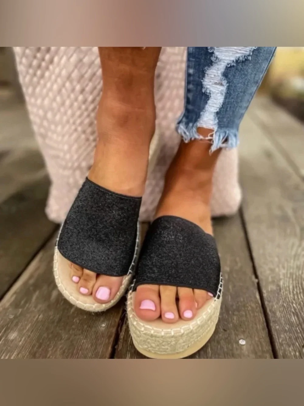 Matisse Black Slide Platform Espadrille